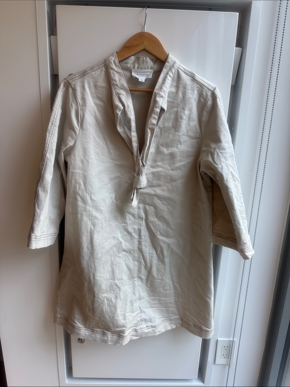 Pomander Place Cream Tie-Neck Tunic Dress